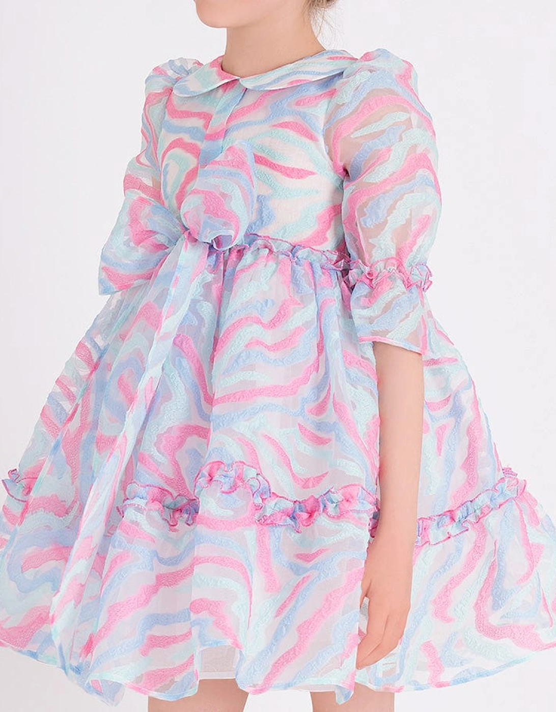 Girls Abstract Curve Organza Dress in Blue