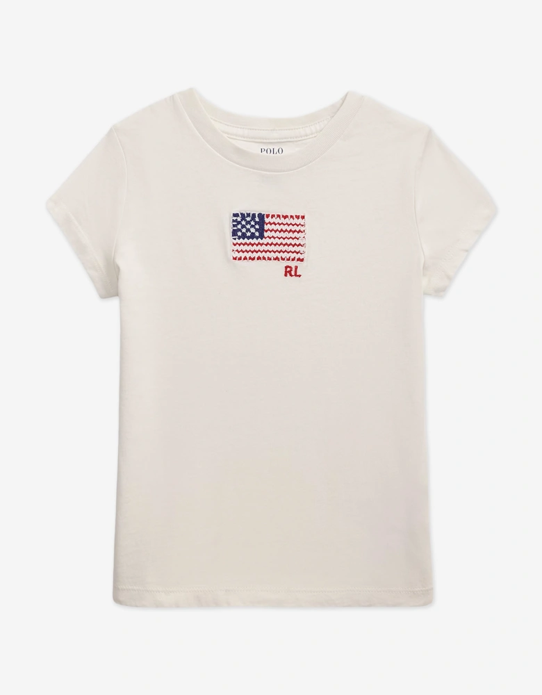 Girls Jersey Flag T-Shirt in White
