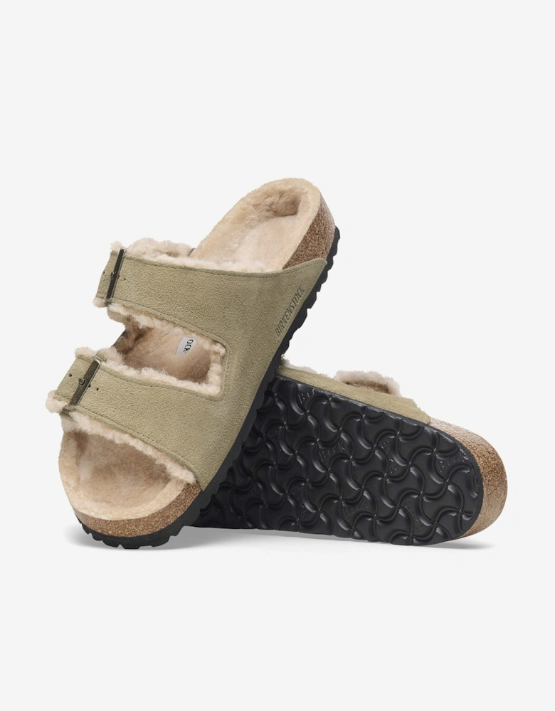 Shearling Suede Sandals in Beige