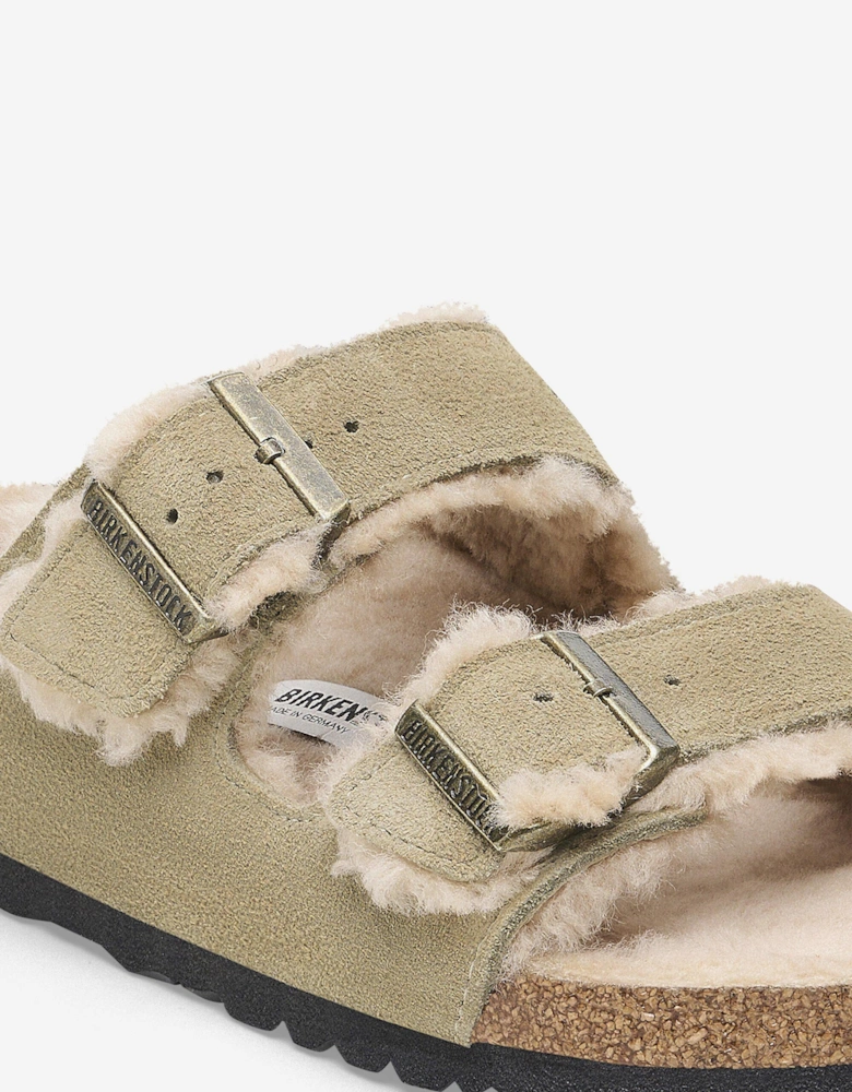 Shearling Suede Sandals in Beige