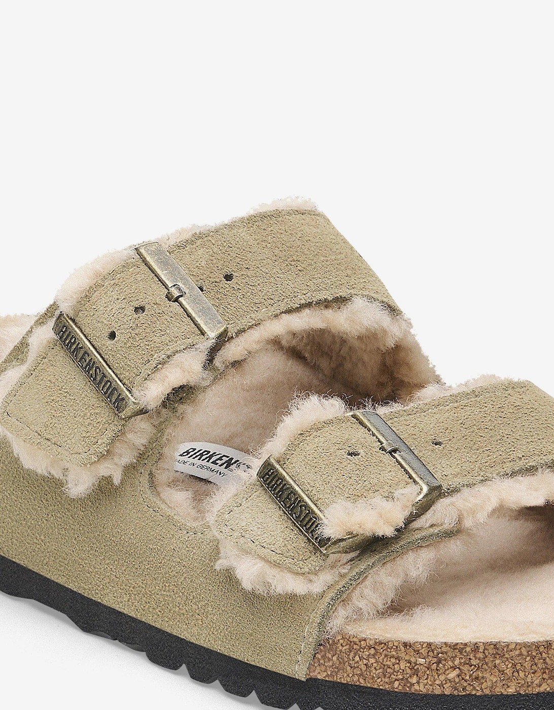 Shearling Suede Sandals in Beige
