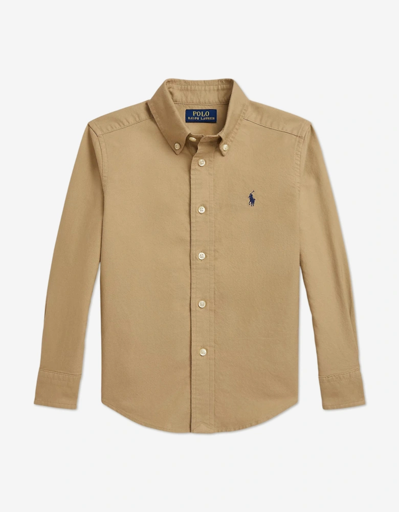 Boys Logo Oxford Shirt in Beige