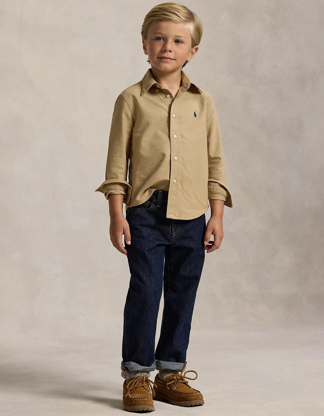 Boys Logo Oxford Shirt in Beige