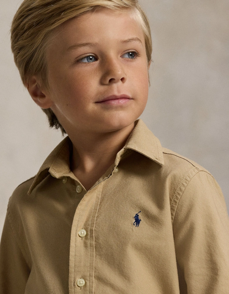 Boys Logo Oxford Shirt in Beige