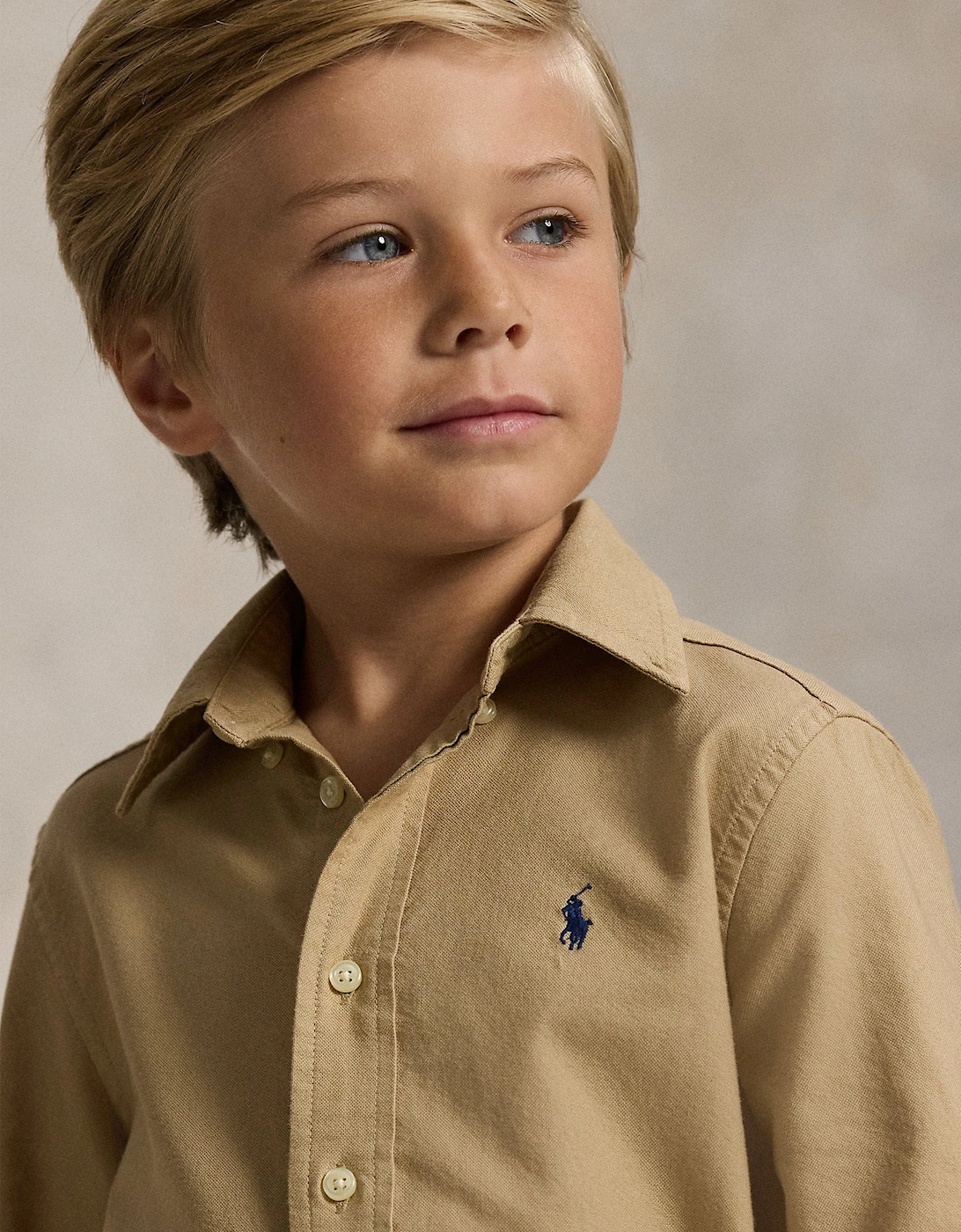 Boys Logo Oxford Shirt in Beige