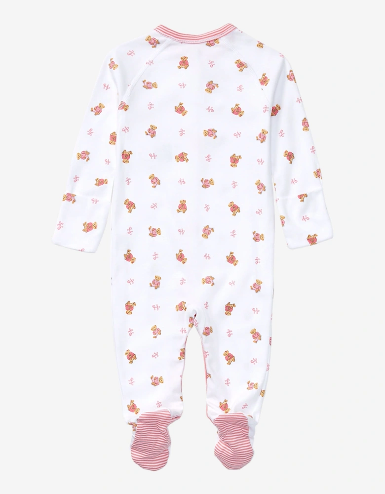 Baby Girls Bear Babygrow in White
