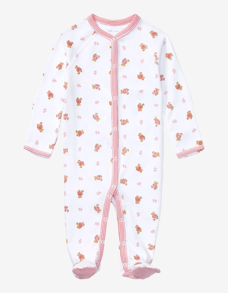 Baby Girls Bear Babygrow in White