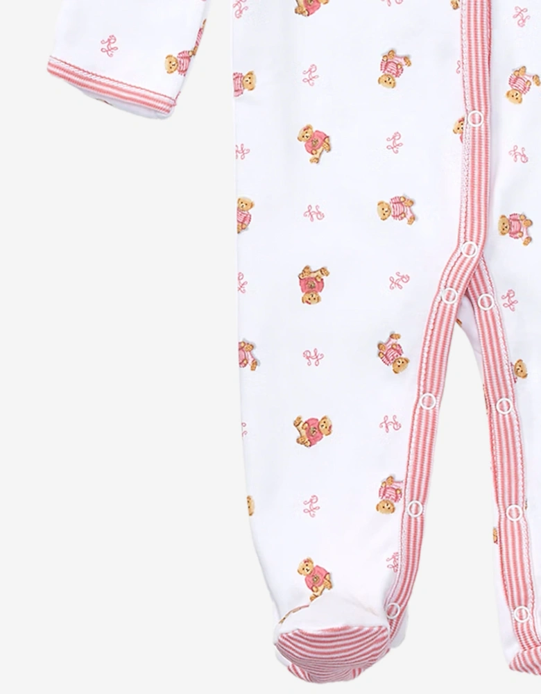 Baby Girls Bear Babygrow in White
