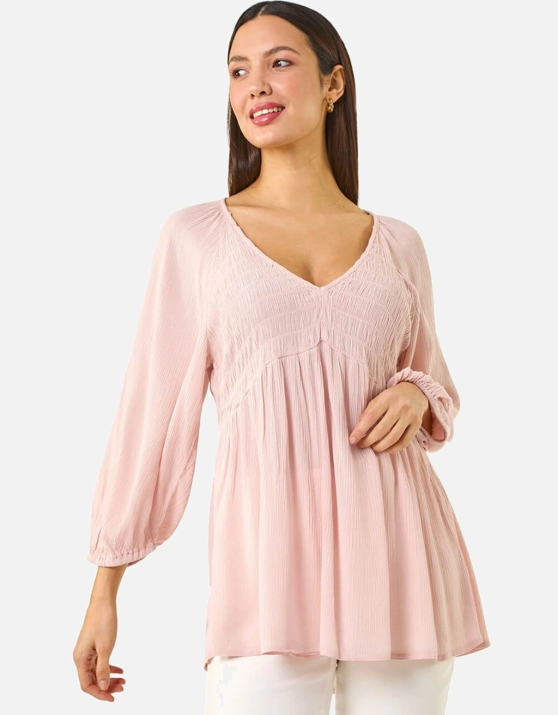 Shirred V-Neck Top, 2 of 1