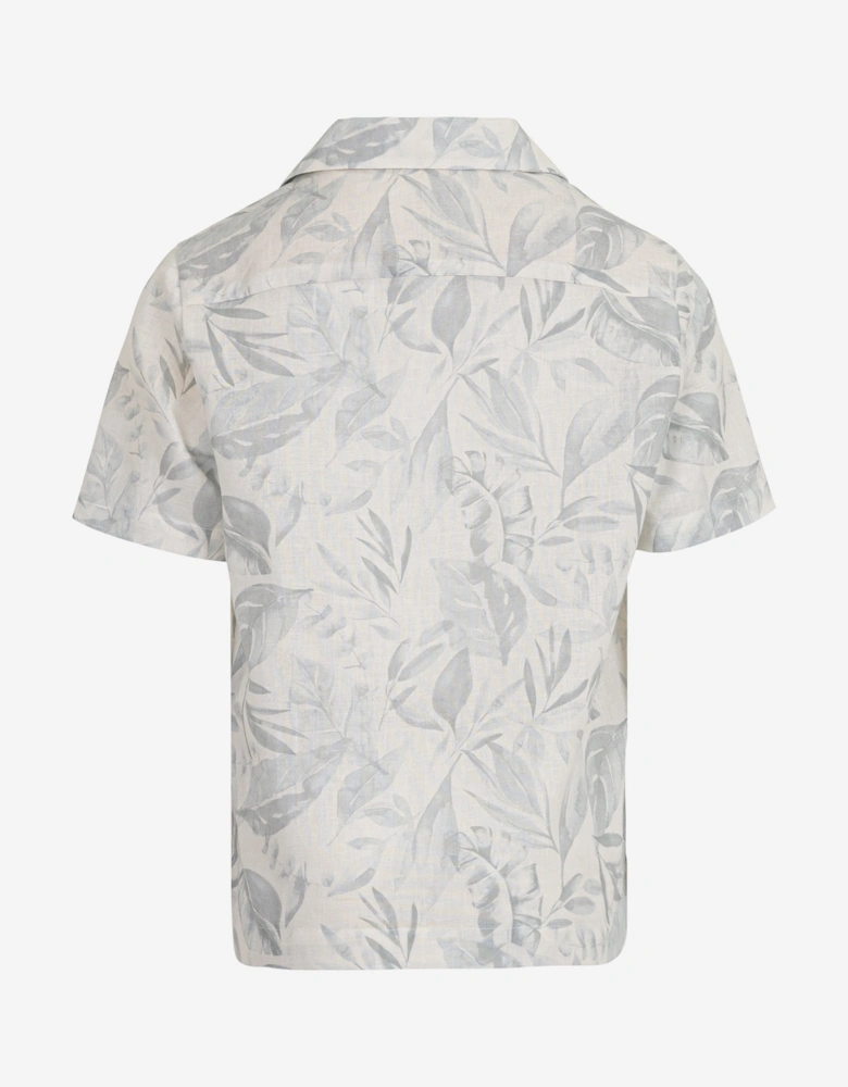 Boys Linen Leaf Print Shirt in Ivory