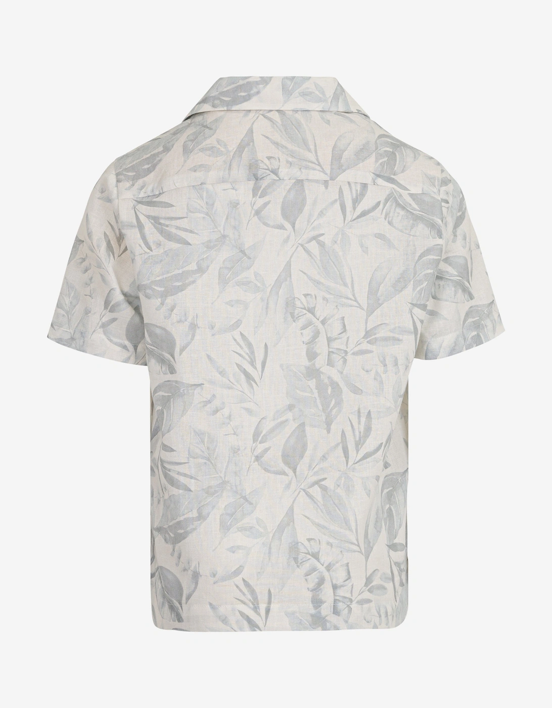 Boys Linen Leaf Print Shirt in Ivory