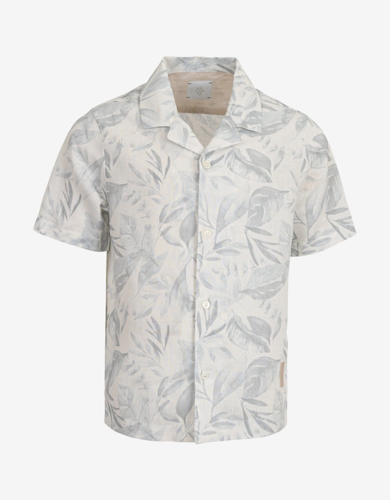 Boys Linen Leaf Print Shirt in Ivory