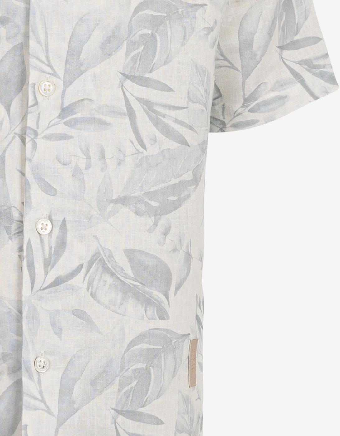 Boys Linen Leaf Print Shirt in Ivory