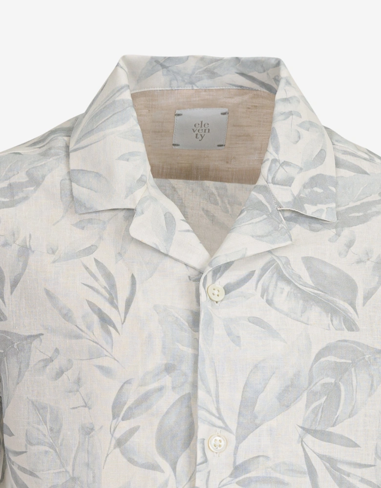 Boys Linen Leaf Print Shirt in Ivory