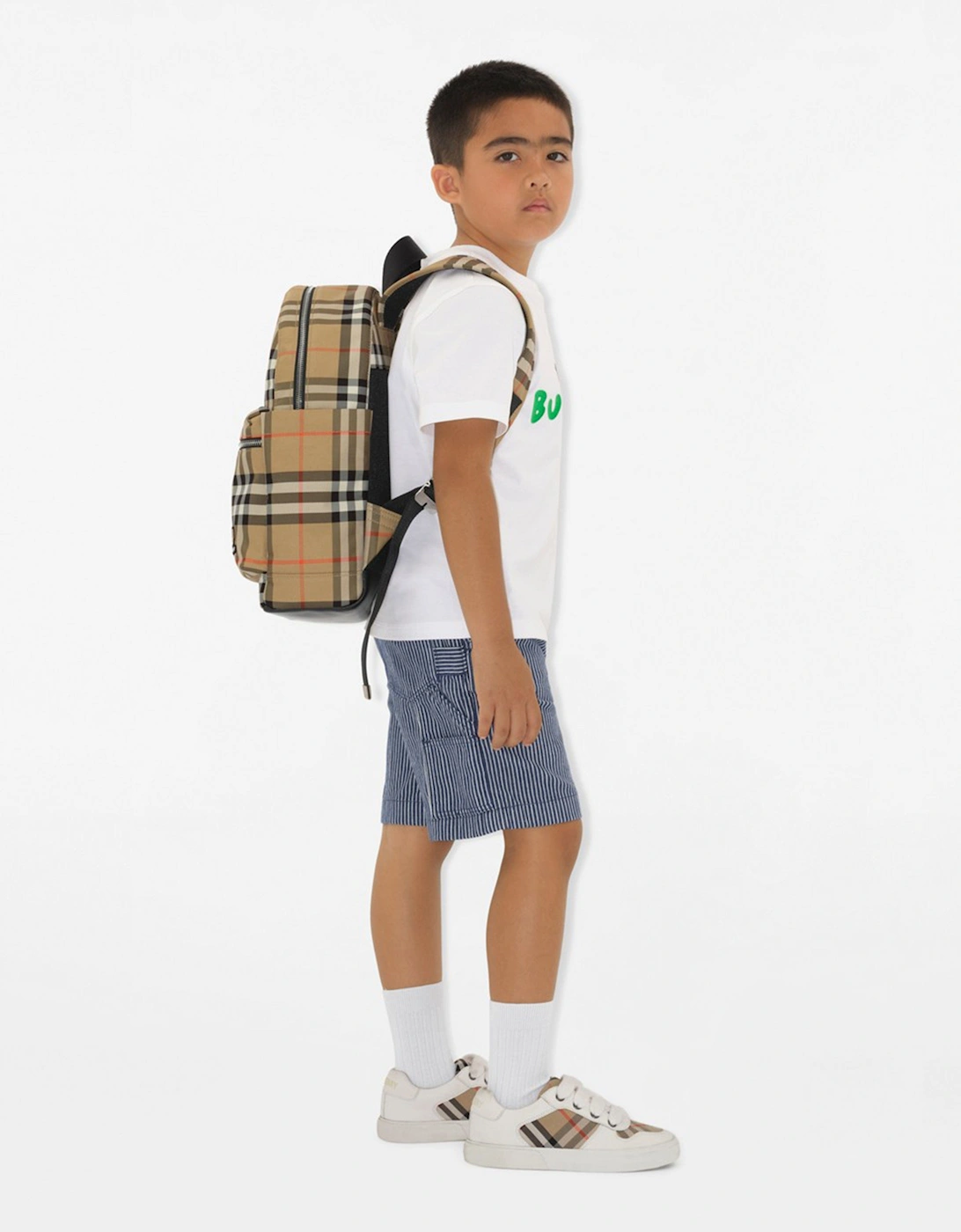 Kids Huey Check Backpack in Beige (23cm)