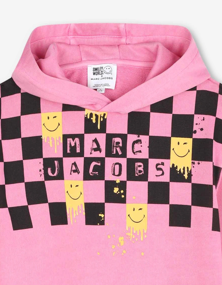 Girls Smiley World Hooded Sweater Dress in Pink