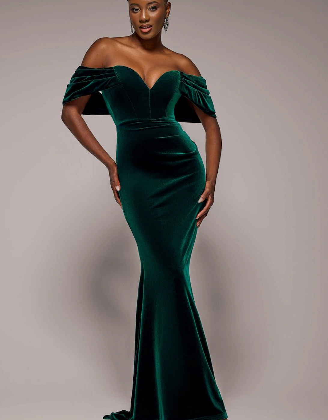 Off The Shoulder Deep Plunge Velvet Maxi Dress, 2 of 1