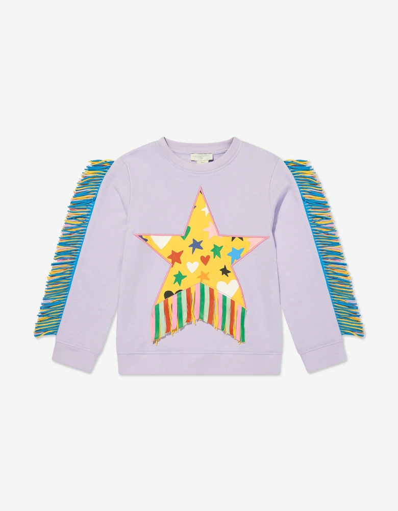 Girls Fringed Star Sweatshirt in Purple