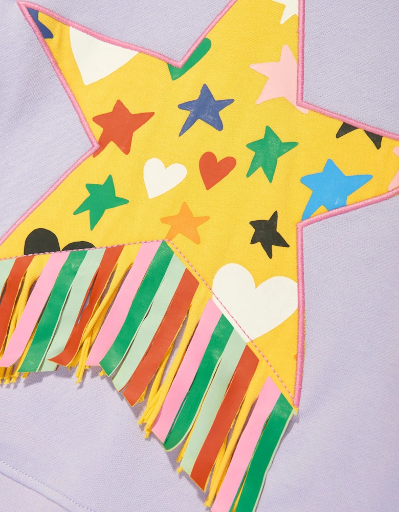 Girls Fringed Star Sweatshirt in Purple