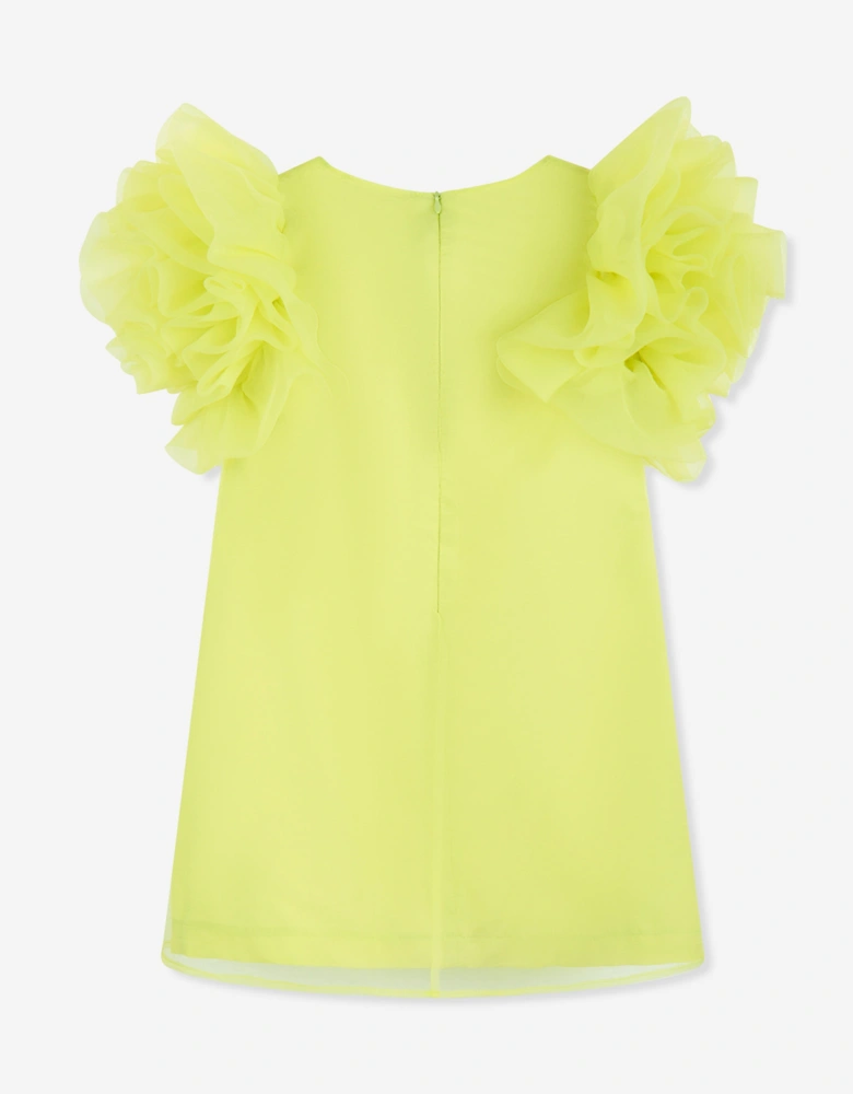 Girls Organza Ruffle Sleeve Dress in Yellow