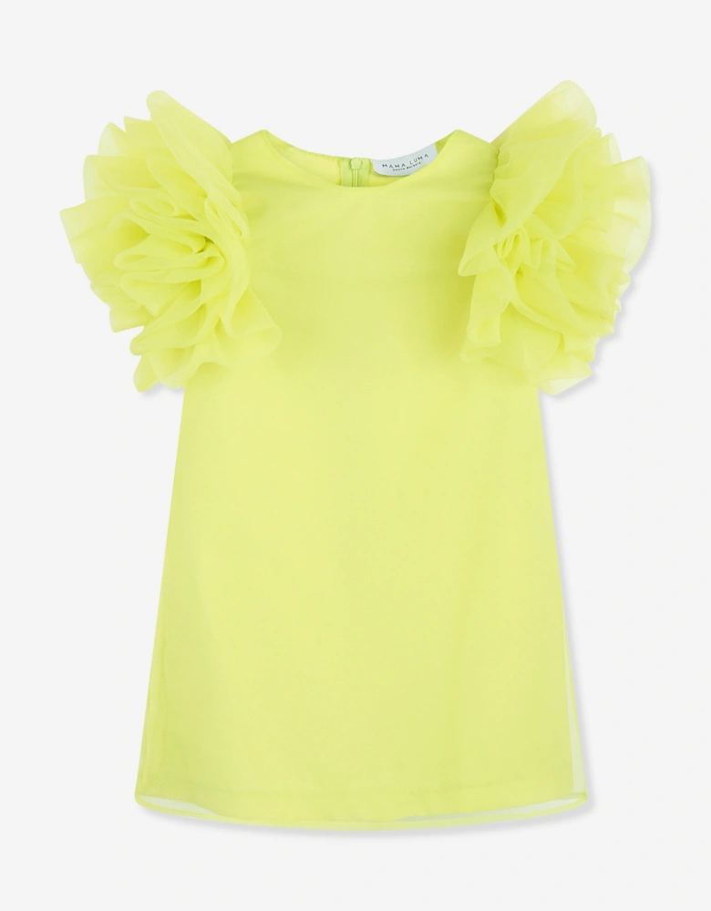 Girls Organza Ruffle Sleeve Dress in Yellow