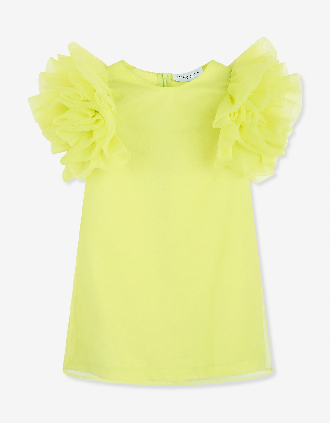 Girls Organza Ruffle Sleeve Dress in Yellow, 5 of 4