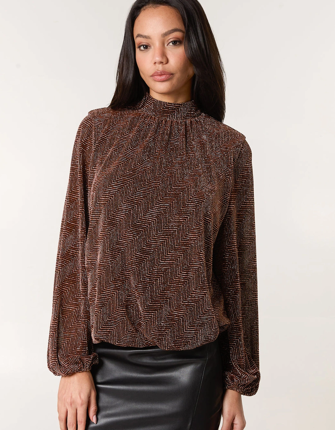 Bronze Lurex Puffball High Neck Blouse, 2 of 1