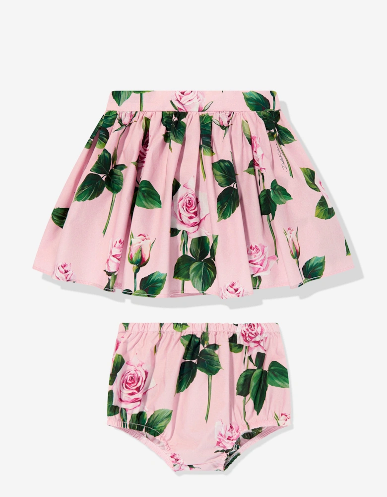 Baby Girls Rose Print Skirt in Pink