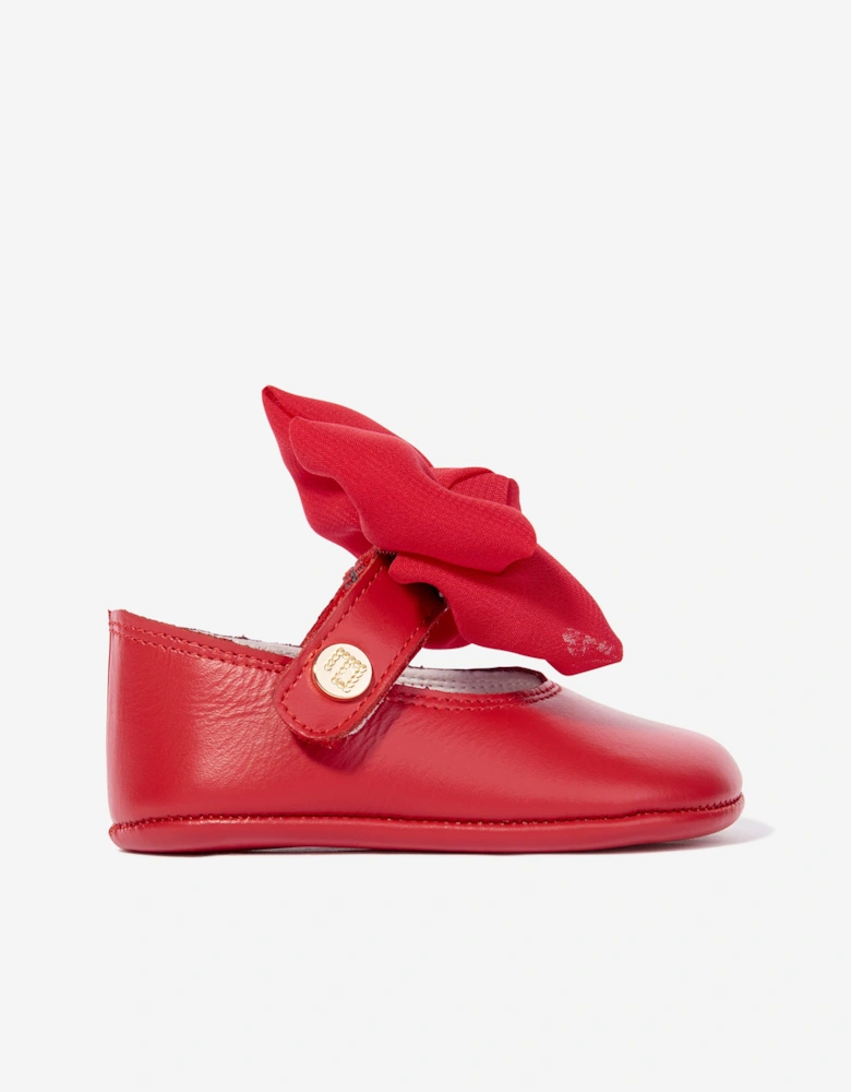 Baby Girls Leather Bow Shoes in Red