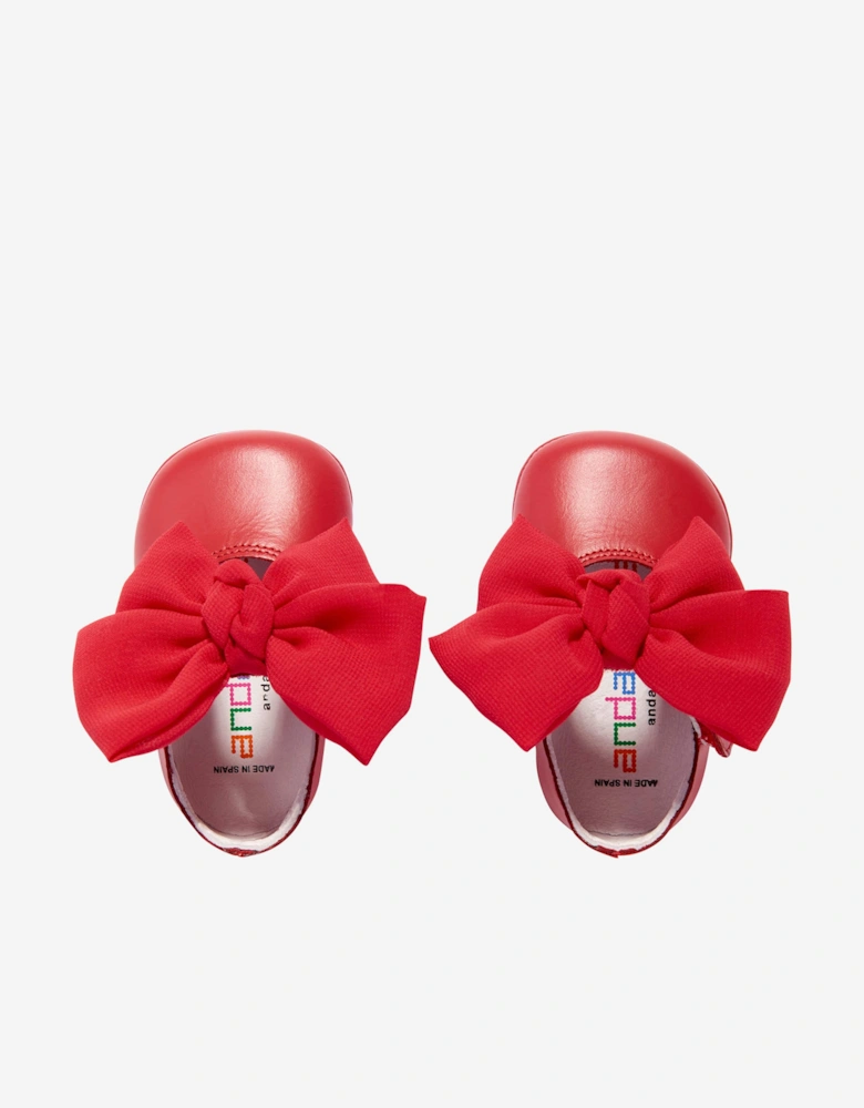 Baby Girls Leather Bow Shoes in Red