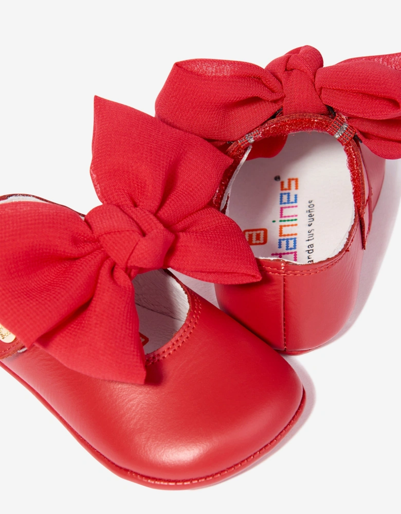 Baby Girls Leather Bow Shoes in Red