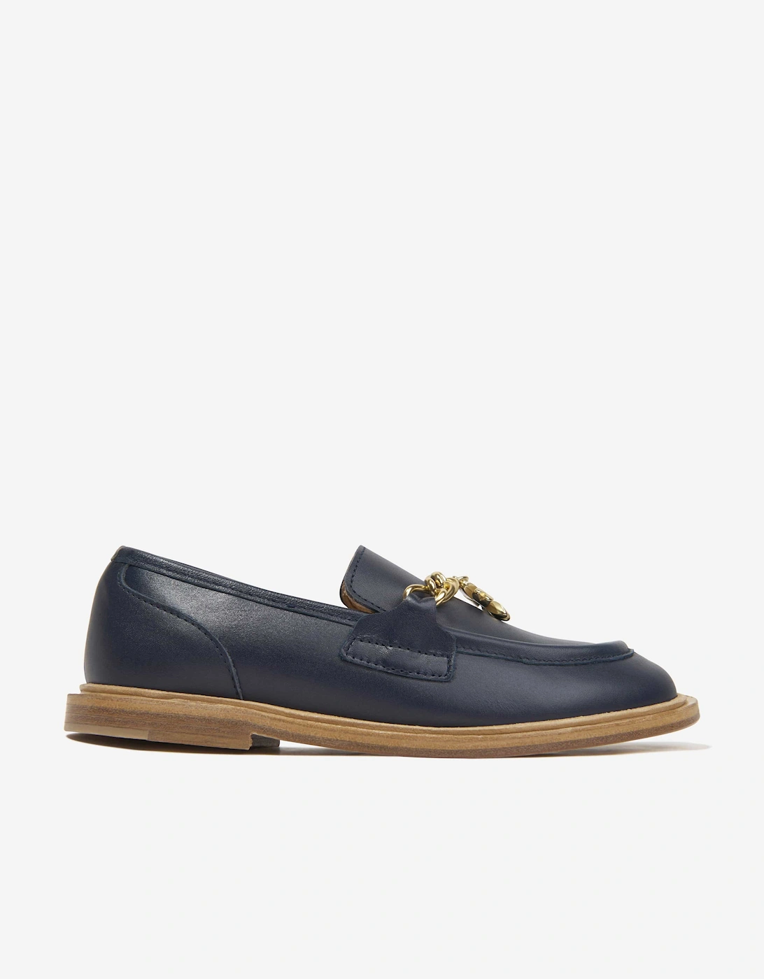 Girls Leather Moccasins in Navy, 5 of 4