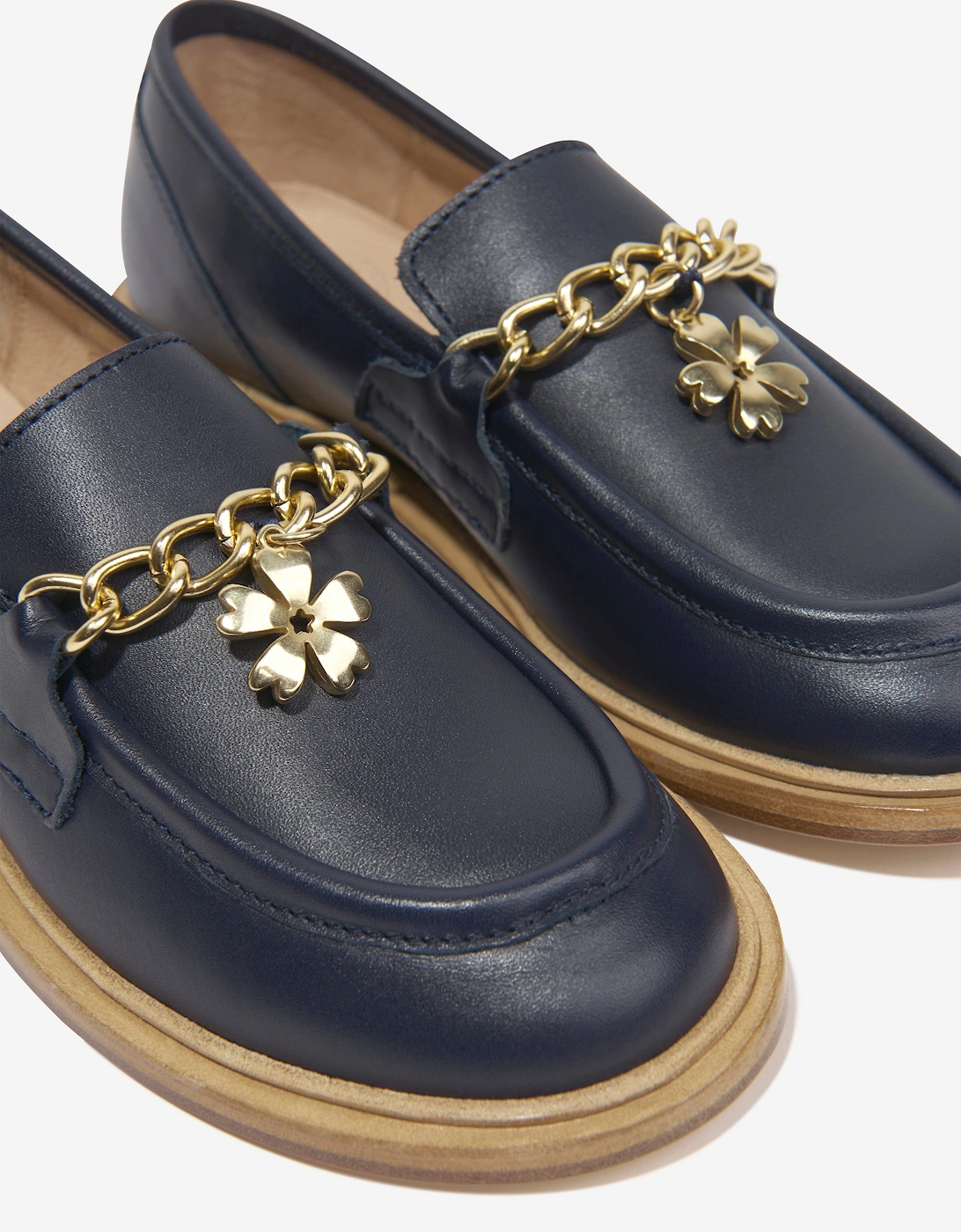 Girls Leather Moccasins in Navy
