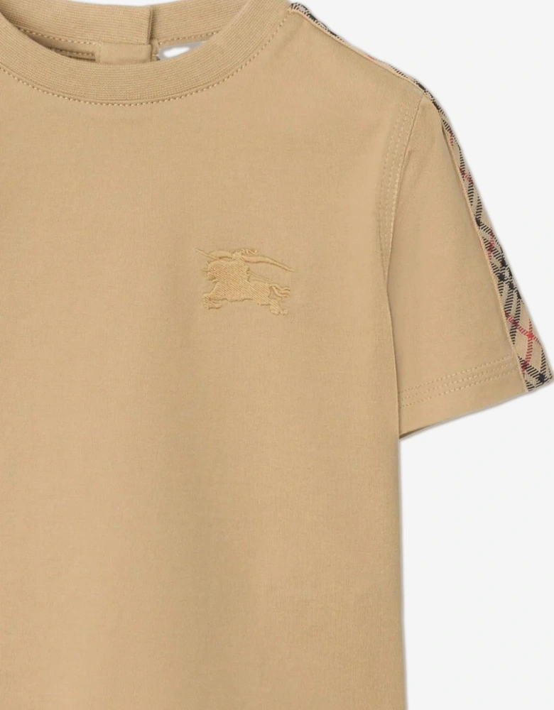 Baby Boys Mini Cedar Check Tape T-Shirt in Beige