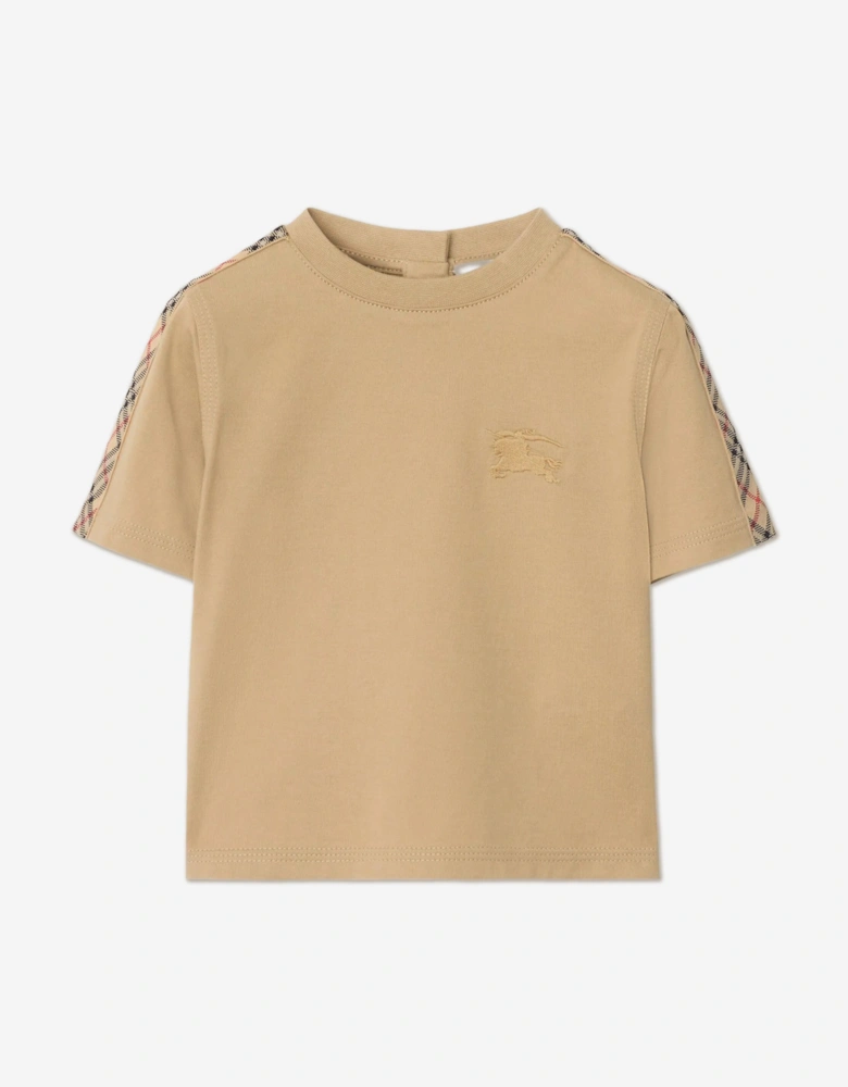Baby Boys Mini Cedar Check Tape T-Shirt in Beige