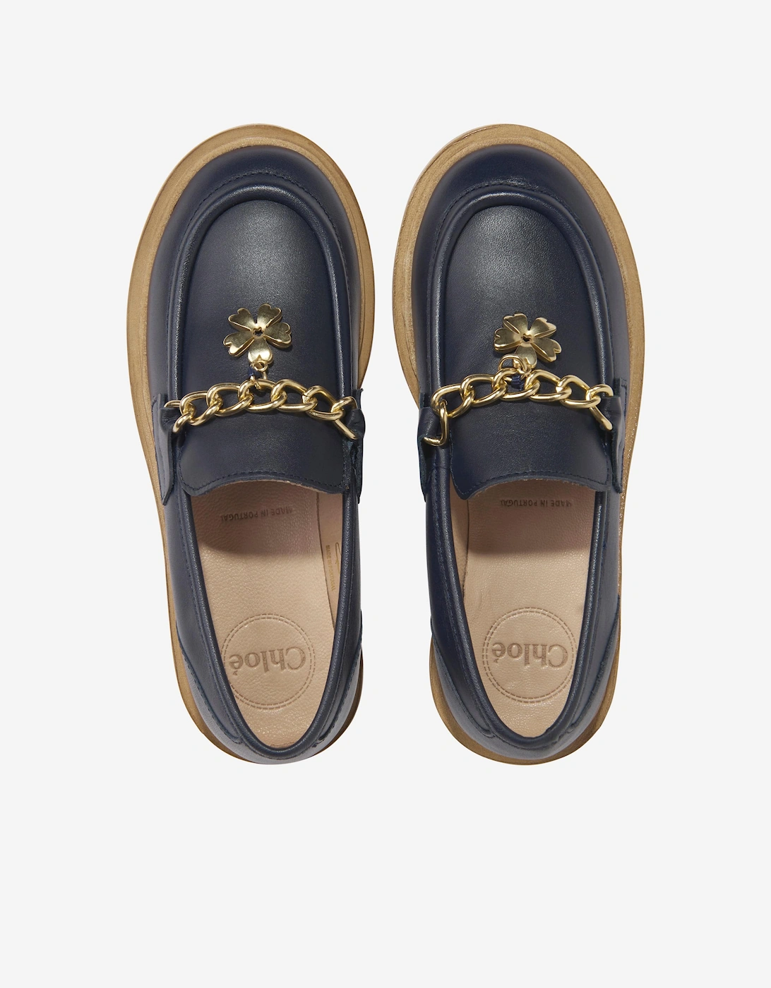 Girls Leather Moccasins in Navy