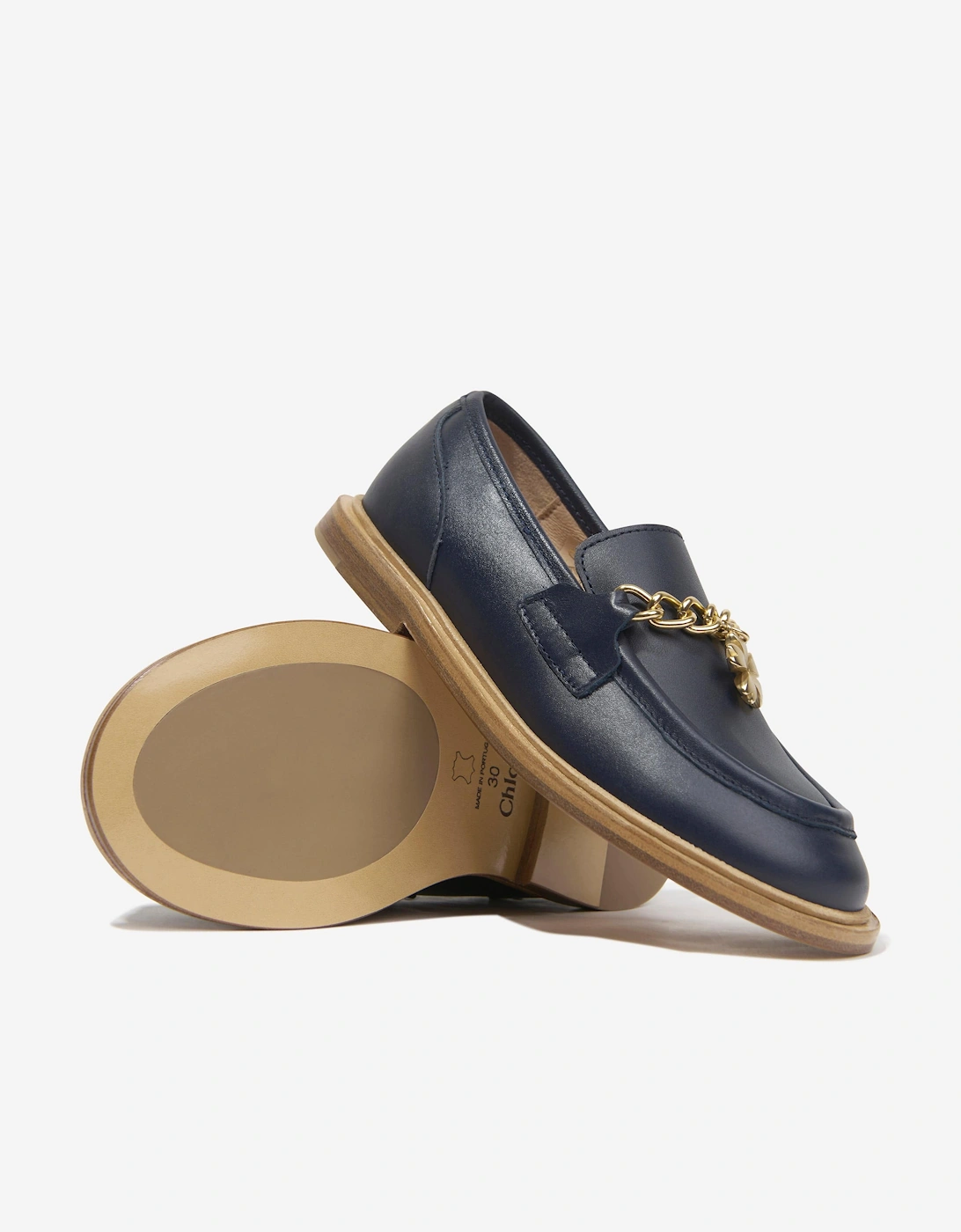 Girls Leather Moccasins in Navy