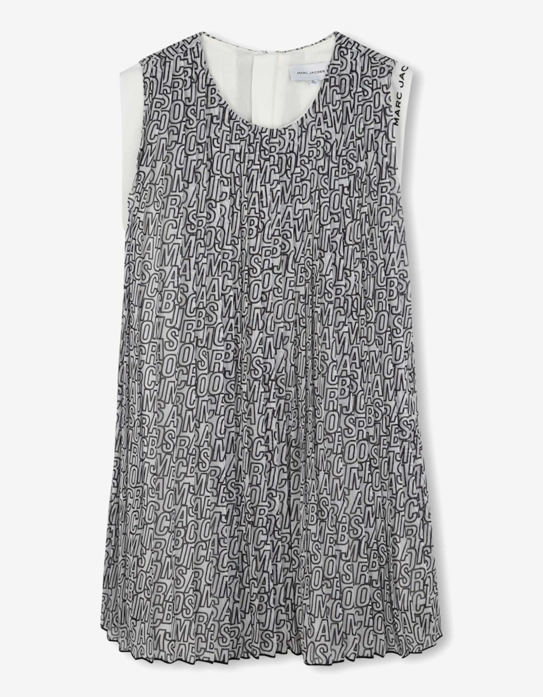 Girls Crepe Pleated Logo Dress in Black