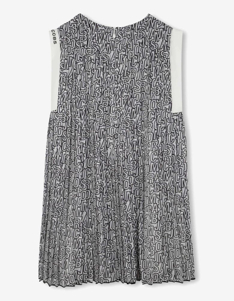 Girls Crepe Pleated Logo Dress in Black