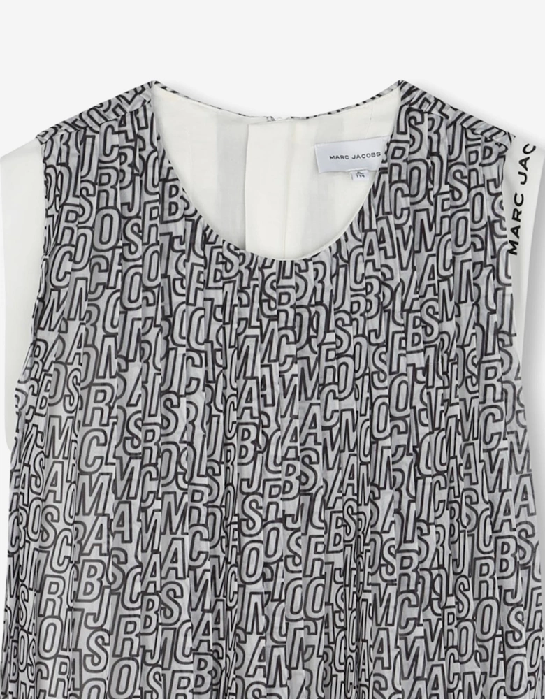 Girls Crepe Pleated Logo Dress in Black