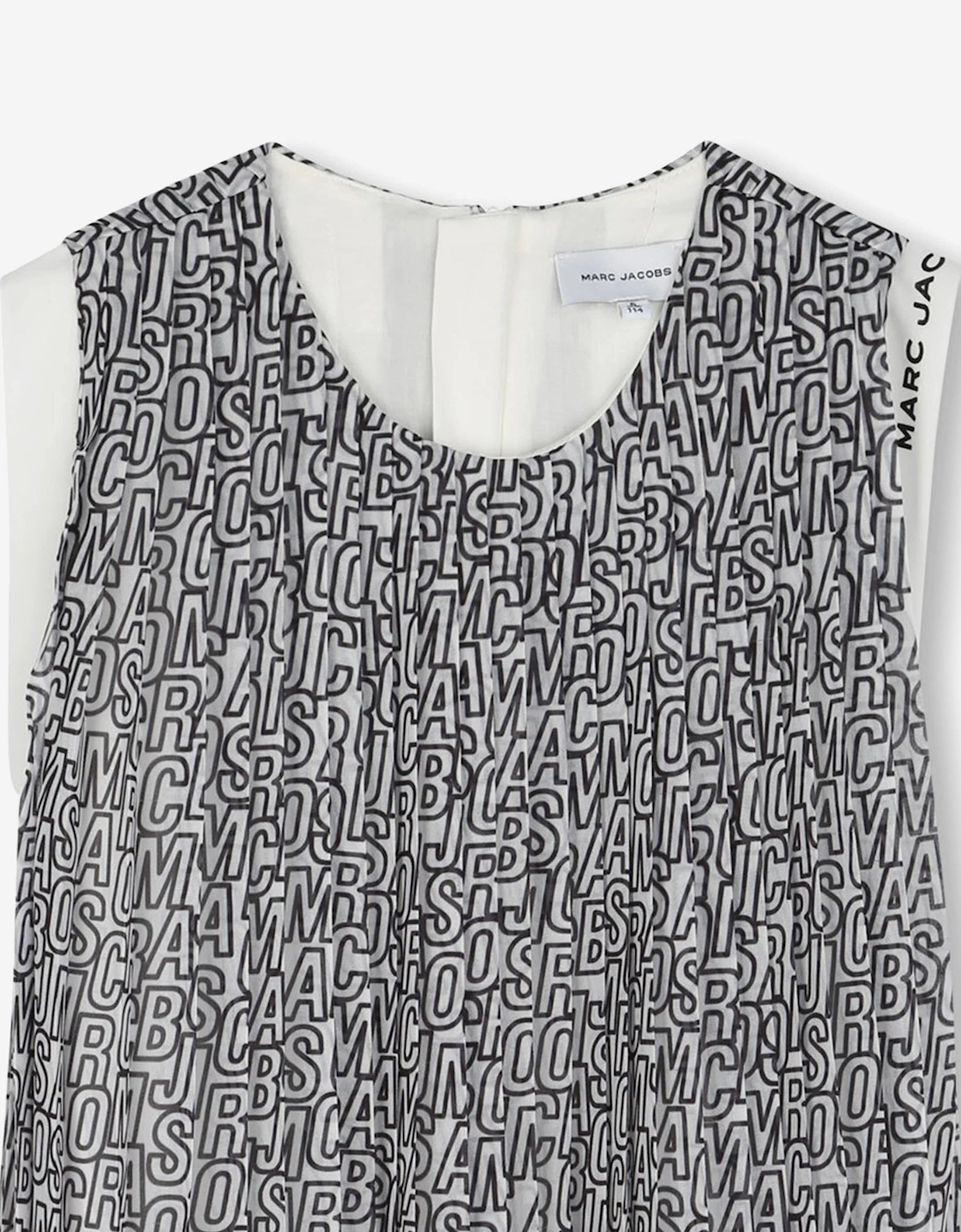 Girls Crepe Pleated Logo Dress in Black