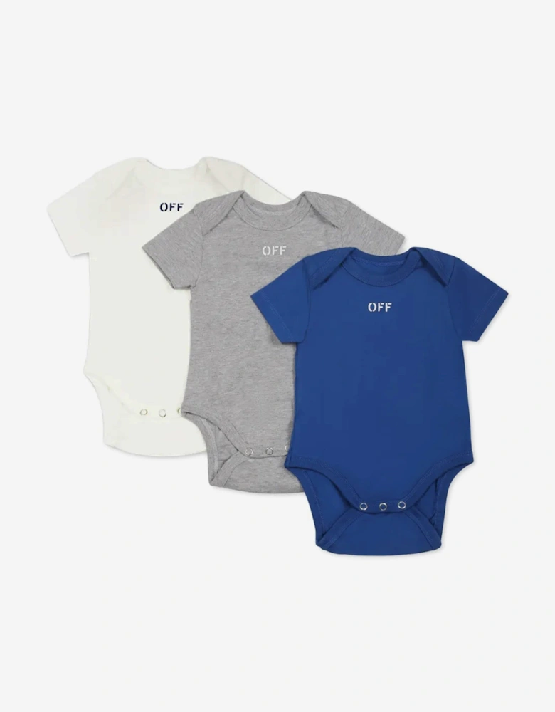 Baby Boys Off Stamp 3 Pack Bodysuit Set in Multicolour