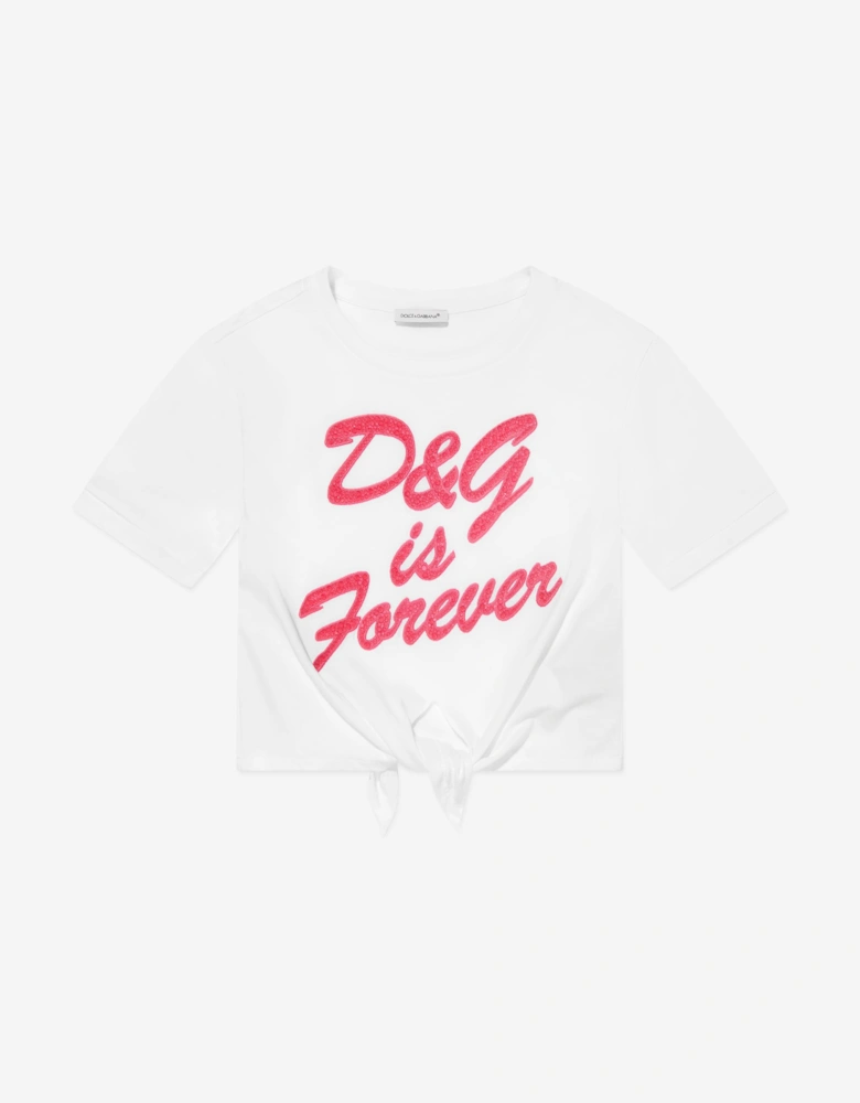 Girls Logo Tie Front T-Shirt in White
