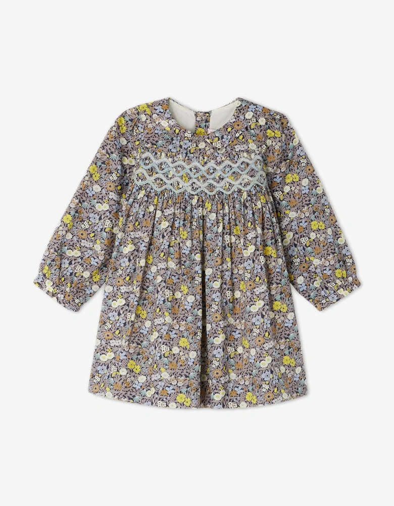 Baby Girls Floral Smocked Trinite Dress in Grey