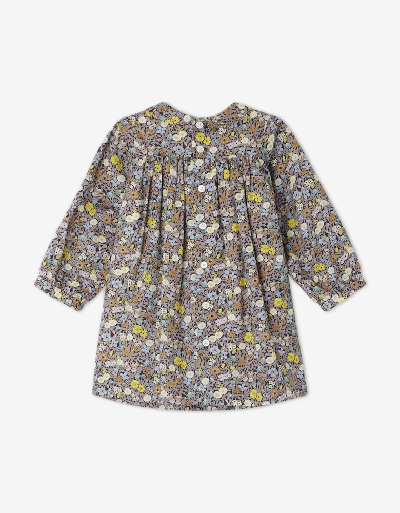 Baby Girls Floral Smocked Trinite Dress in Grey