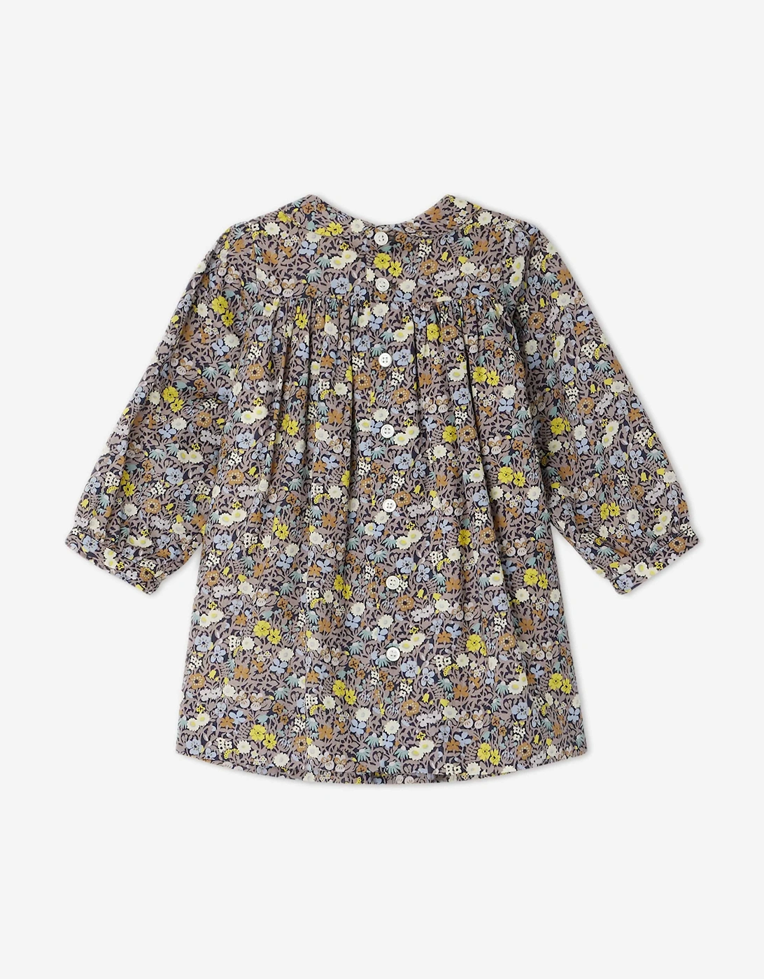 Baby Girls Floral Smocked Trinite Dress in Grey