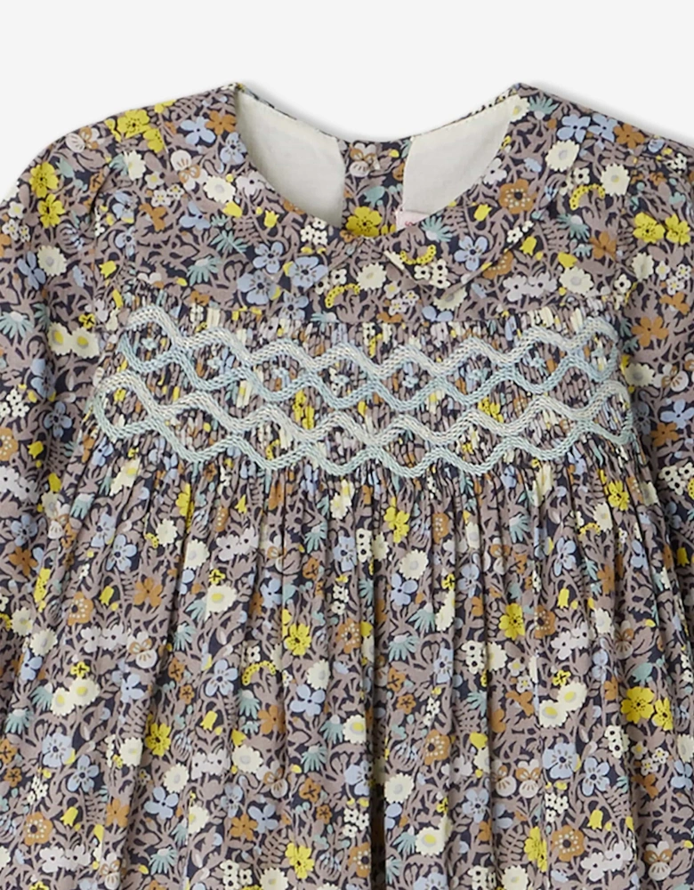 Baby Girls Floral Smocked Trinite Dress in Grey
