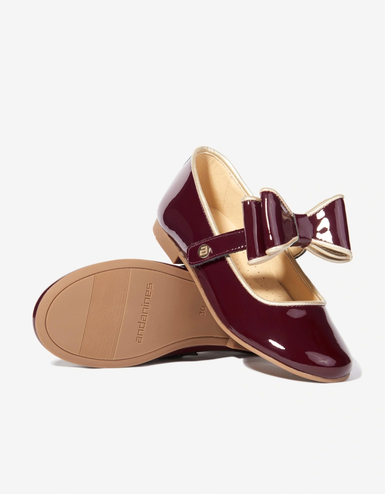 Girls Leather Mary Jane Bow Shoes in Red