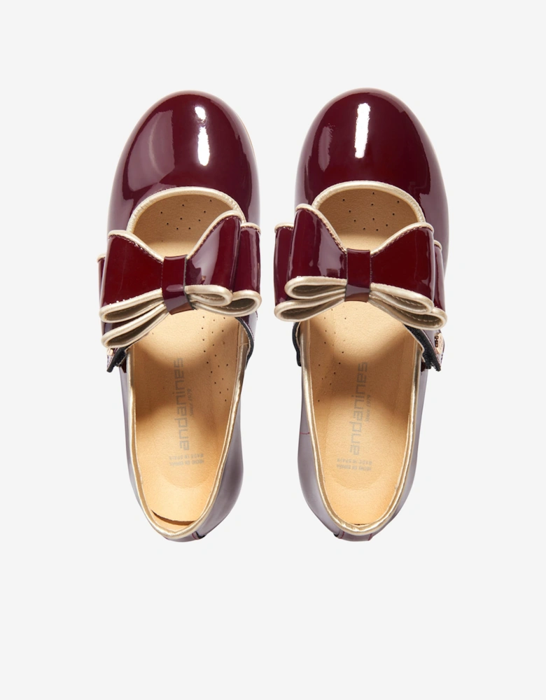 Girls Leather Mary Jane Bow Shoes in Red
