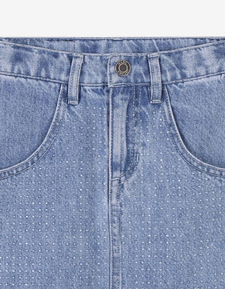 Girls Diamante Denim Skirt in Blue